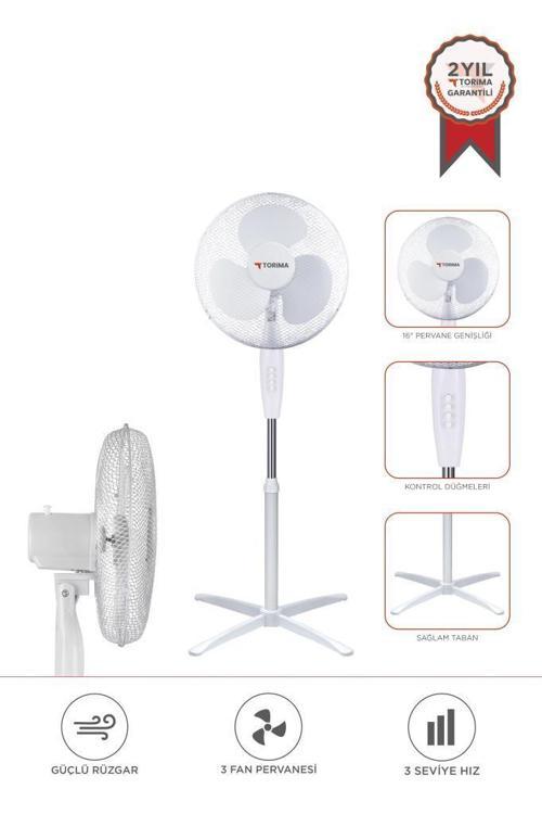 SF-04 Beyaz Ayarlanabilir 16'' İnc Ayaklı Portatif – 55W 3 Kademe 3 Pervaneli Vantilatör Fan