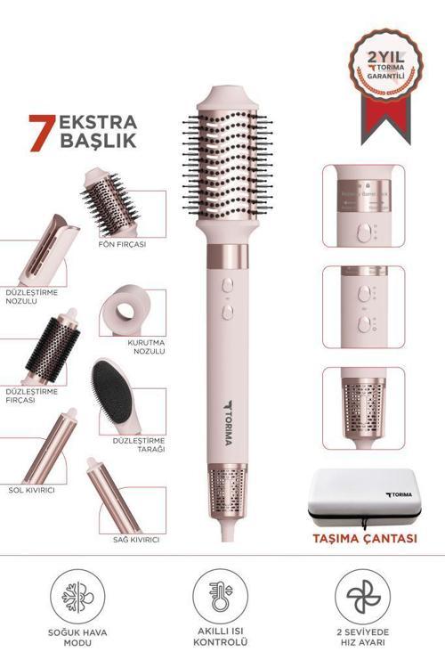 THD-01 Pembe 7 In 1 Hava Üflemeli Saç Şekillendirici Airwrap Compact Saç Kurutma Fön Makinesi