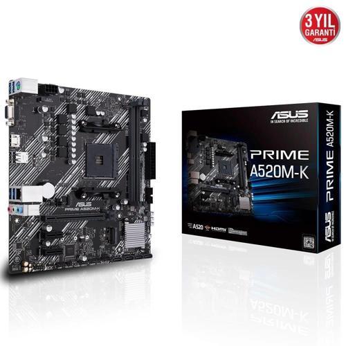 Prime A520M-K AMD AM4 64GB DDR4 4600Mhz M2 Vga-Hdmi mATX Anakart