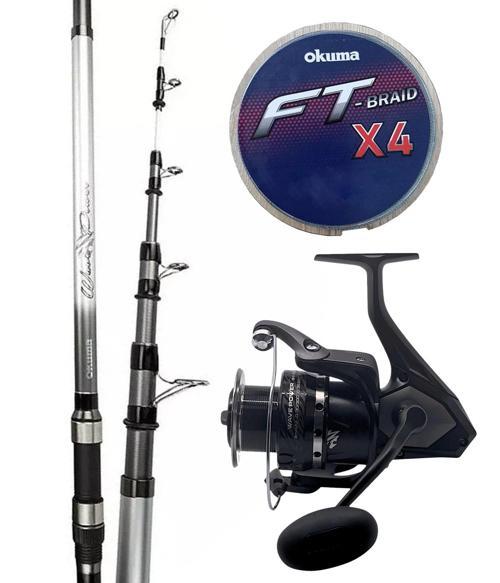 Hazır Surf Olta Seti Okuma Wave Power Tele Surf 3.90 cm 100-200 gr Surf Kamışı&Okuma Wave Power WP-8000A1 Ol