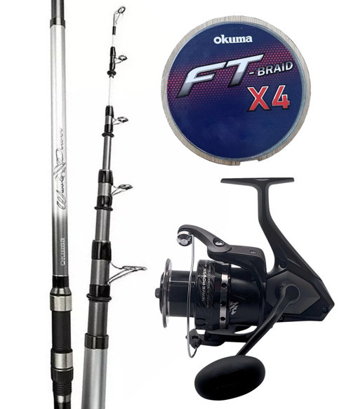 Hazır Surf Olta Seti Okuma Wave Power Tele Surf 4.20 cm 100-200 gr Surf Kamışı&Okuma Wave Power WP-8000A1 Ol