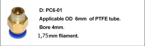 3D Yazıcı Pnömatik Konnektör Pc6-01 Fla 1.75Mm X 1 Adet   (rf125)