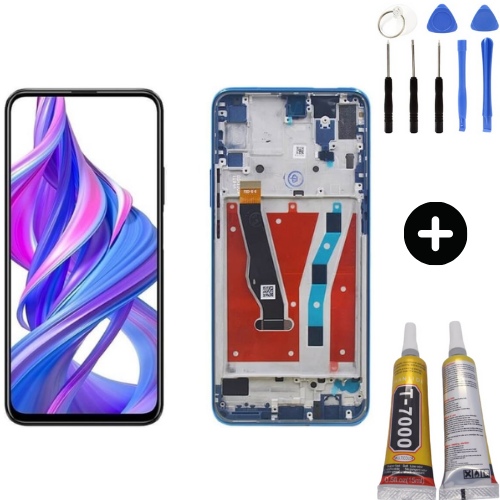 TE Huawei Y9 Prime 2019 Uyumlu Çıtalı Lcd Ekran Dokunmatik Mavi + Montaj Seti