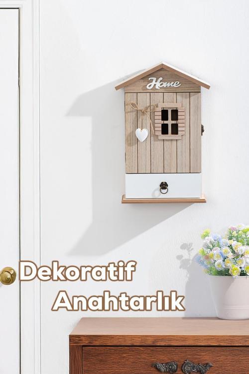 2071 Duvara Montajlı Çekmeceli Dekoratif Anahtarlık Dolabı - Duvar Askılı Anahtar Saklama Kabini 18X33cm