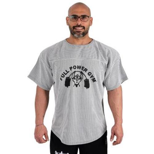 Gym Ragtop Spor Tişört Beyaz Siyah Çizgili