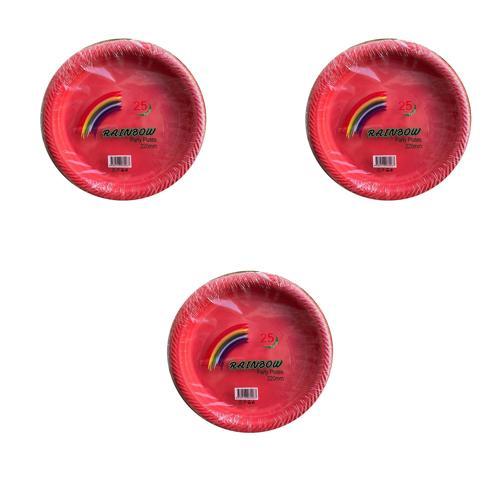Kullan At Renkli Kırmızı Parti Davet Plastik Tabak - 22 Cm. - 25 Adetlik 3 Paket
