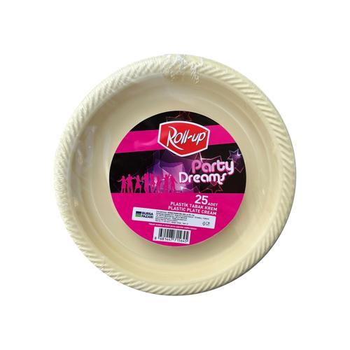 Kullan At Renkli Krem Renk Parti Davet Plastik Tabak - 22 Cm. - 25 Adetlik Paket