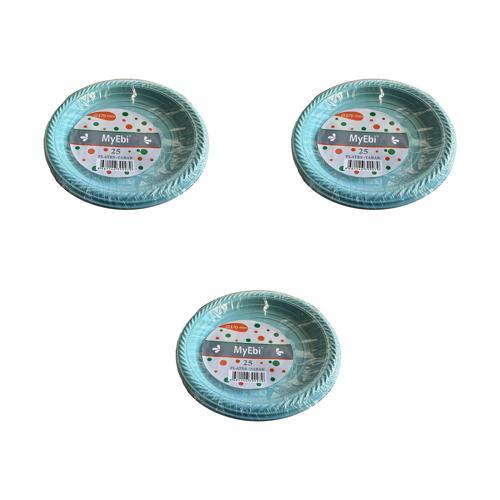 Kullan At Renkli Turkuaz Parti Davet Plastik Tabak - 22 Cm. - 25 Adetlik 3 Paket