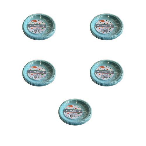 Kullan At Renkli Turkuaz Parti Davet Plastik Tabak - 22 Cm. - 25 Adetlik 5 Paket