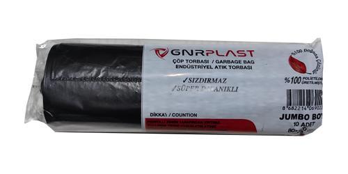 Endüstriyel Jumbo Çöp Torbası Poşeti - 2 Kat - Siyah - 500 Gr. - 80x110 Cm. -10 Adetlik Rulo
