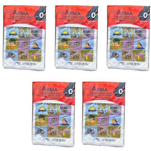 Baskılı Mini Blok Poşet Torba - No : 0 - 20x30 Cm. - Beyaz - 100 Adetlik 5 Paket