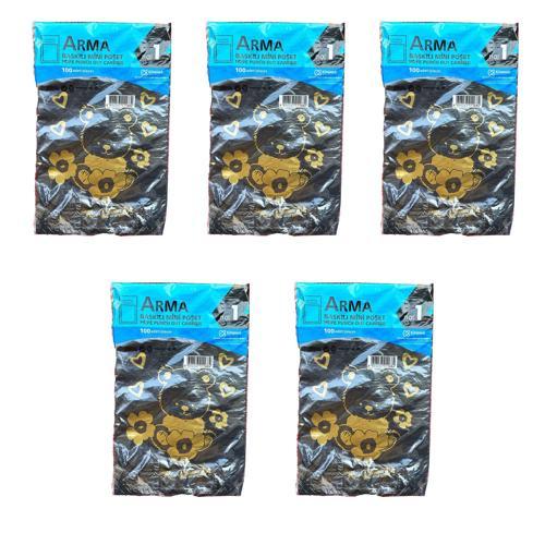 Baskılı Mini Blok Poşet Torba - No : 1 - 22x35 Cm. - Siyah - 100 Adetlik 5 Paket