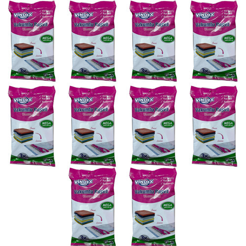 Vakumlu Giyisi Yastık Yorgan Saklama Torbası Poşeti Hurç - Mega - 100x130 Cm. - 10 Paket