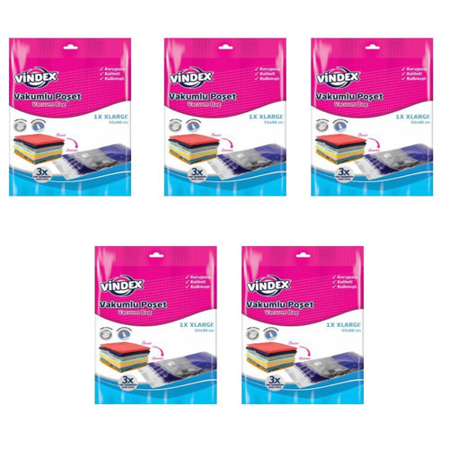 Vakumlu Giyisi Yastık Yorgan Saklama Torbası Poşeti Hurç -Large -55x90 Cm. -1 Adetlik 5 Paket
