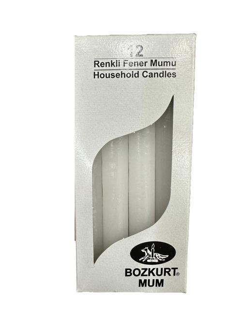 Bozkurt Konik Şamdan Mum Fener Mumu - Beyaz - 14 Cm. - 12 Adetlik Paket
