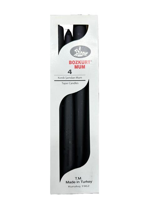 Bozkurt Konik Şamdan Mum Fener Mumu - Siyah - 24 Cm. - 4 Adetlik Paket