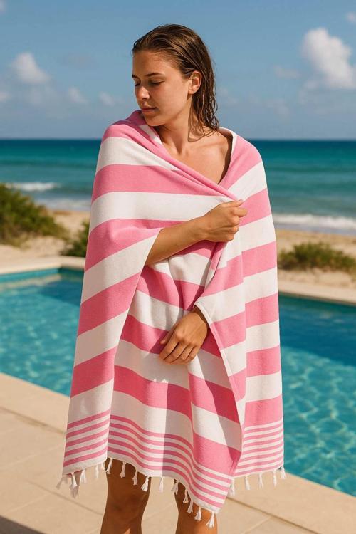 Mimoza Unisex Peştemal Plaj Havlusu 100x180 Cm %100 Pamuklu Soft Pembe-Açık Pembe
