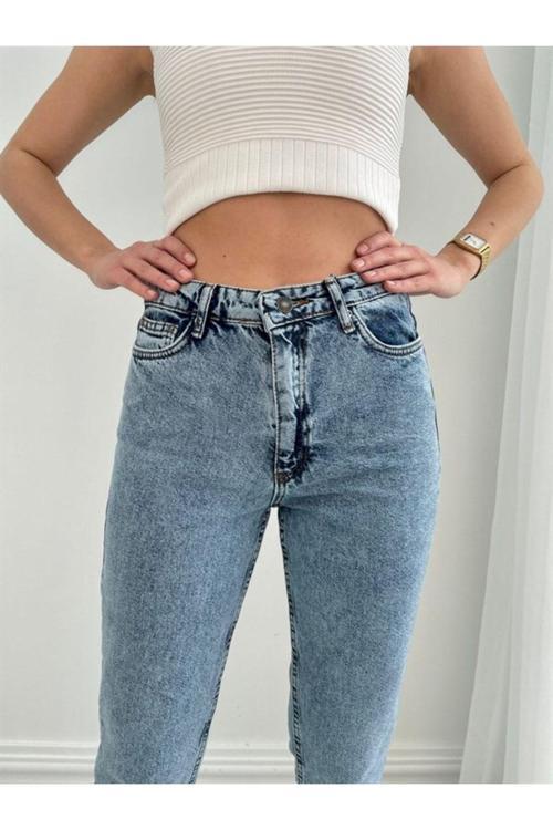 Mom Jean Kar Yıkama Yüksek Bel Likralı Kot Jean Pantolon