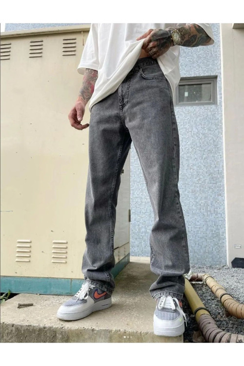 Erkek Haki Düz Ekstra Uzun 90'S Baggy Kargo Pantolon