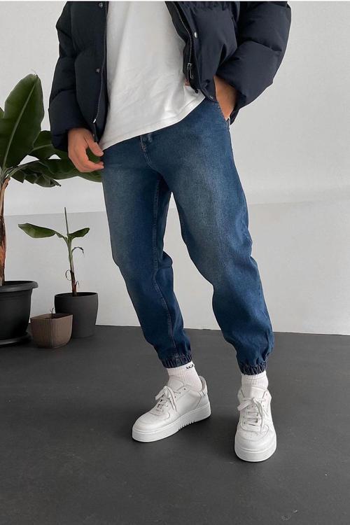 Jogger Paça Lastikli Bol Kalıp Kot Pantolon