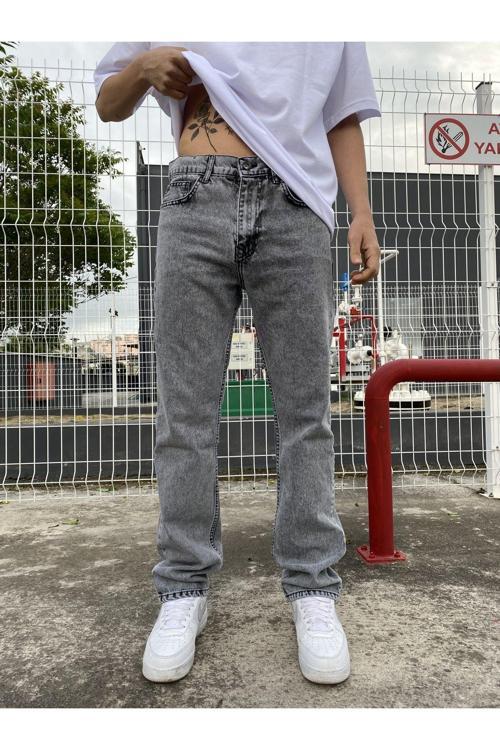 Gri Düz Uzun Paça Baggy Jean