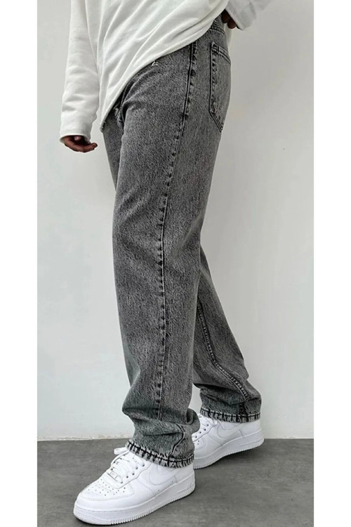 Kar Yıkama Salaş Kot Pantolon Buz Mavi Kar Likrasız Baggy