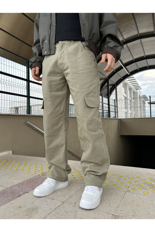 Haki Ters Dikişli Kargo Baggy Pantolon