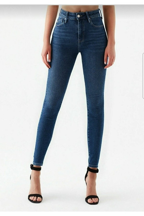 Lizza Kadın Mavi Yüksel Bel Dar Paça Skinny Likralı Kot Pantalon