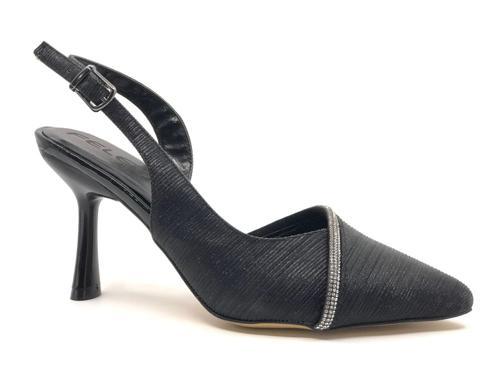 Feles Saten Şerit Taşlı Arkası Açık Stiletto Kadın Topuklu Ayakkabı