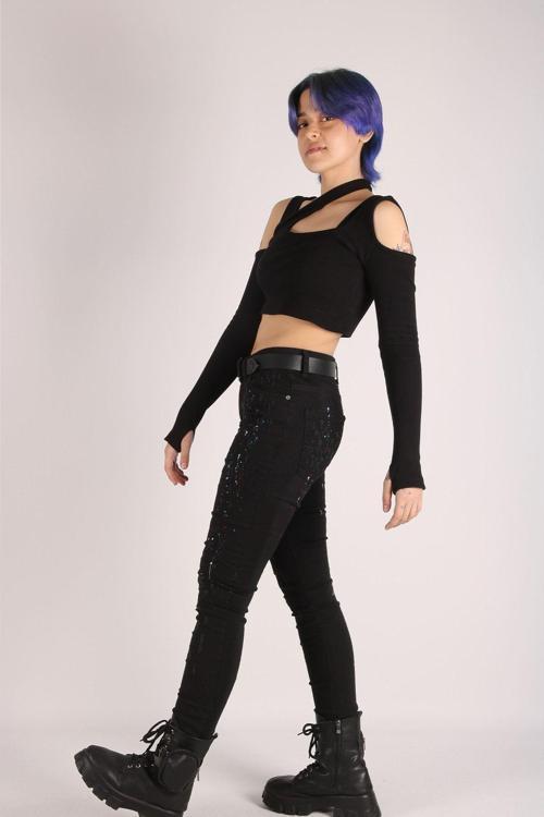 Kadın Lazer Penç Işlemli Slim Fit Pantolon