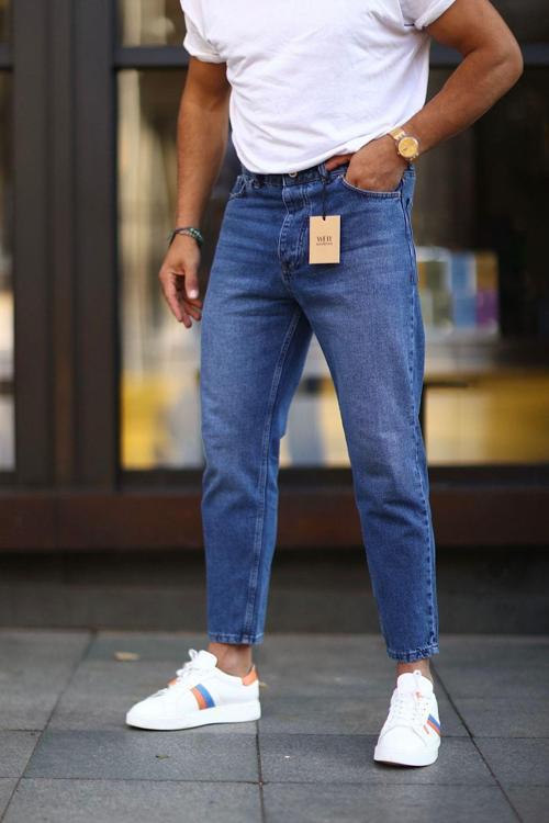 Boyfriend Koyu Mavi Rahat Kalıp Kot Pantolon