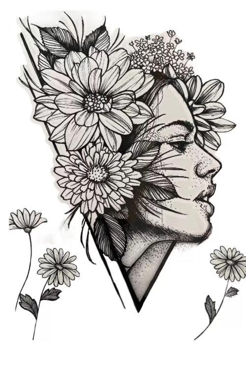 Kadın Ve Çiçek Figürlü Geçici Dövme Tattoo