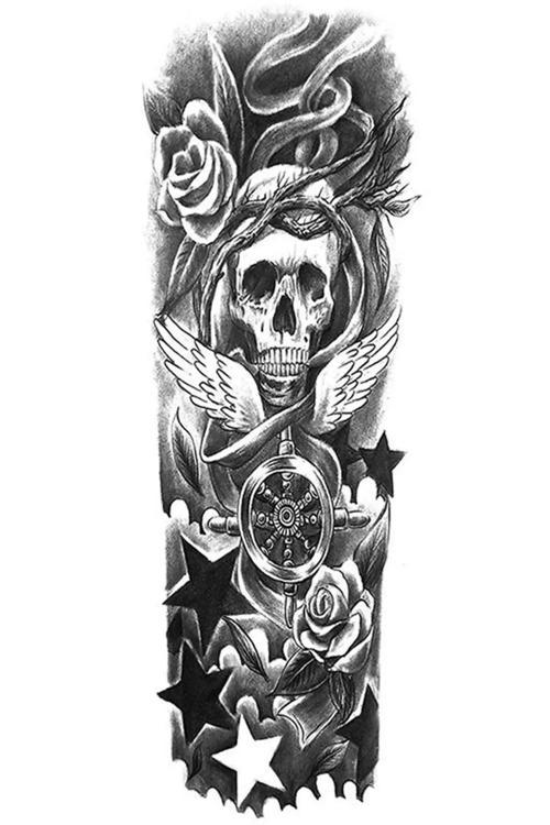 Geçici Kuru Kafa Figürlü Dövme Tattoo