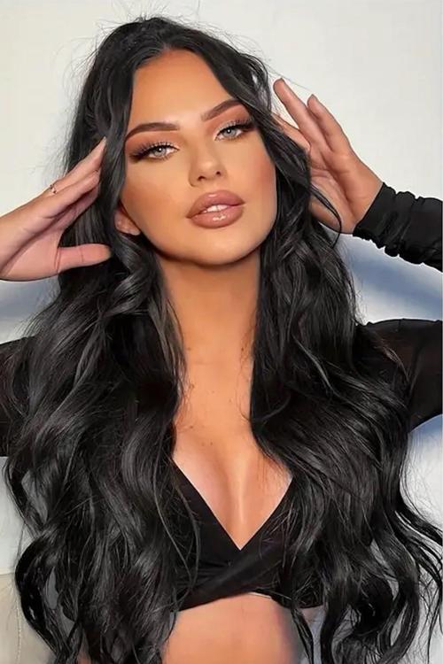 Isıya Dayanıklı Yıkanabilir Yarımay Çıt Çıt Saç-HT1 -Siyah-Dalgalı-60 Cm-110 Gr + 2 Adet Yan Çıt Çıt
