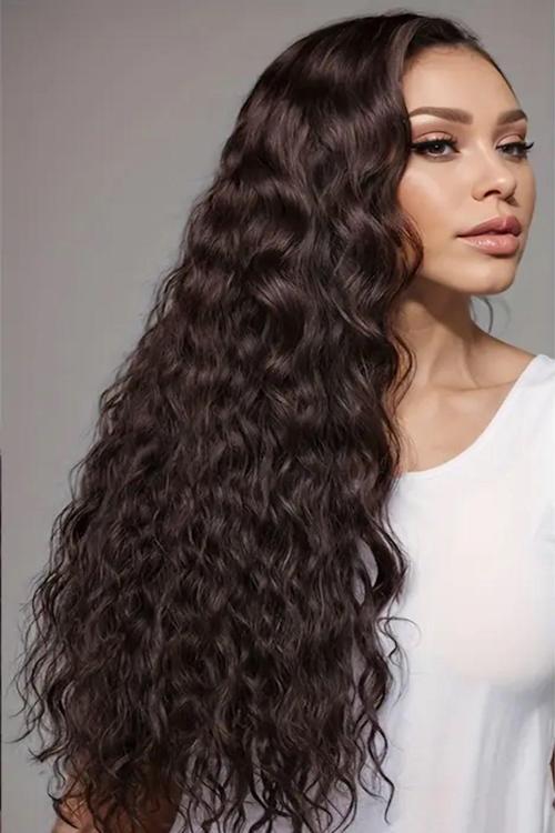 Isıya Dayanıklı Yıkanabilir Yarımay ÇıtÇıt Saç 4#Kahverengi-Dalgalı-60Cm-110 Gr+2 Adet YanÇıtÇıtSaç