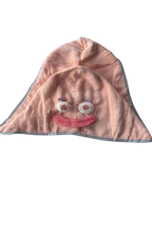 Pembe Renk Canavar Figürlü Lastikli Saç Havlusu/ Bone