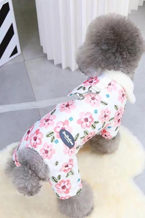Beyaz Renk Çiçek Figürlü Su Geçirmez Kalın Tüylü Astarlı XXL Köpek Mont