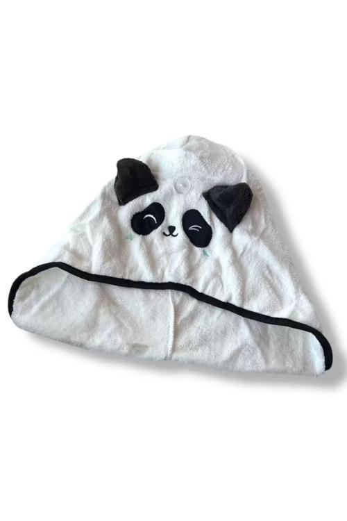 Beyaz Renk Panda Figürlü Lastikli Saç Havlusu/ Bone