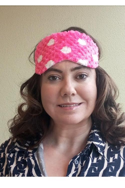 Koyu Pembe Renk Benekli Peluş Uyku Bandı