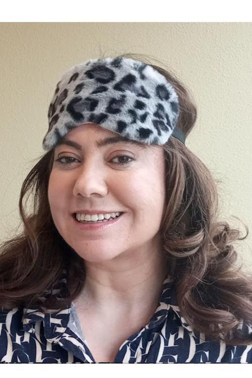 Gri Renk Leopar Figürlü Uyku Bandı