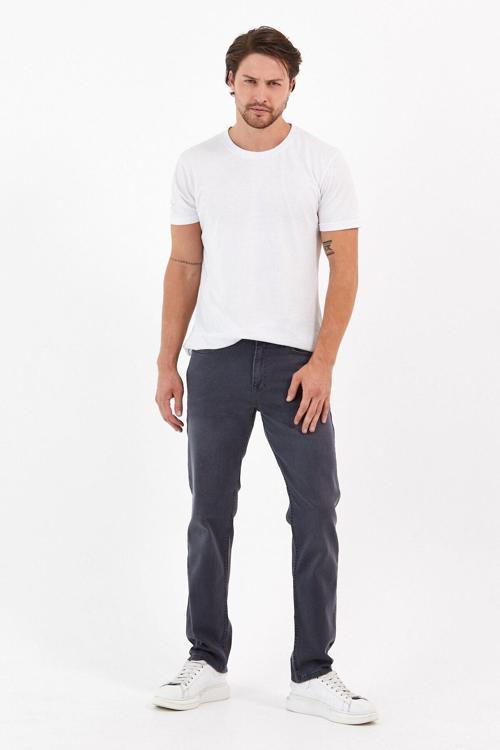 Normal Kesim Fermuarlı Geniş Paça Yüksek Bel Erkek Gri Füme Renk Baba Kot Pantolon