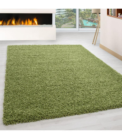 Yüksek Tüylü 30 mm Hav Yüksekliğinde Düz Yeşil Renkli Shaggy Halı