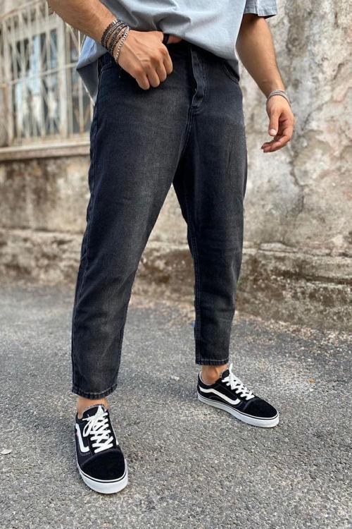 Boyfriend Siyah Eskitme Yıkamalı Taşlamalı Kot Pantolon