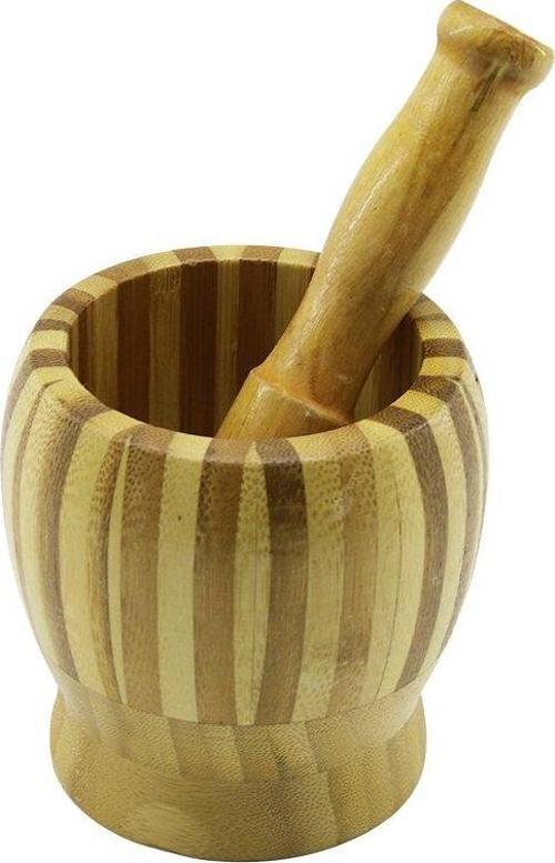 AHŞAP BAMBU - ÇİZGİLİ HAVAN SARIMSAK DÖVECEK Ç: 9.5CM--D: 6.6CM--Y:10.5CM FİLELİ AMBALAJ (5060)