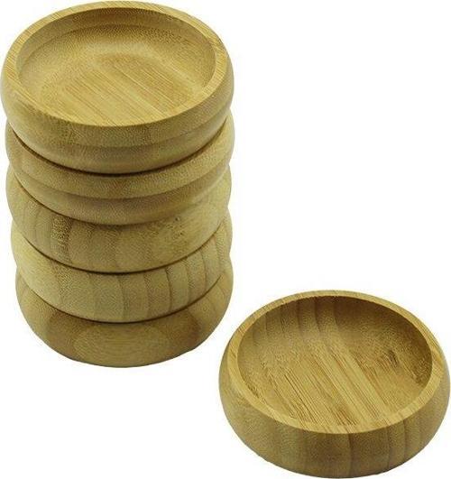 6 ADET - YUVARLAK AHŞAP BAMBU ÇEREZLİK - LOKUMLUK KASE DERİNLİK: 1.7CM  - ÇAP: 8.8CM (5060)
