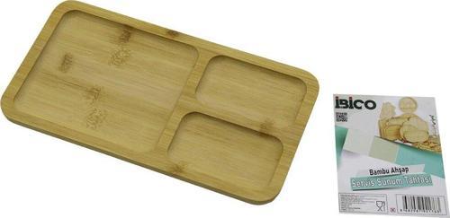 DİKDÖRTGEN 3 BÖLMELİ=2+1 AHŞAP BAMBU SERVİS SUNUM TEPSİ - TAHTASI 24.8 X 13.8 X 1.4CM (5060)