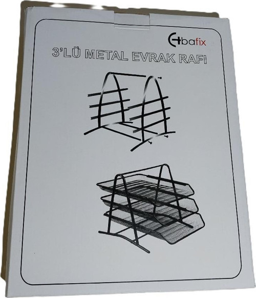 Evrak Rafı Metal Perforeli 3 Lü Siyah Metal Evrak Rafı