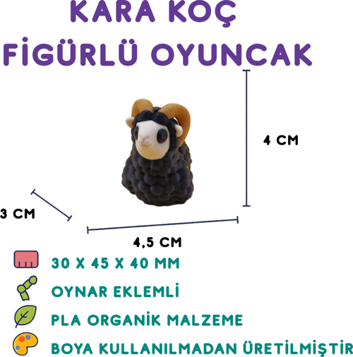 Siyah Koç Figür - 3D Doğal Hayvan Oyuncağı