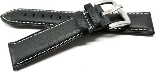 &Her Saate Uyumlu Hakiki Siyah Beyaz Dikişli Deri Saat Kordonu 22 Mm (44)
