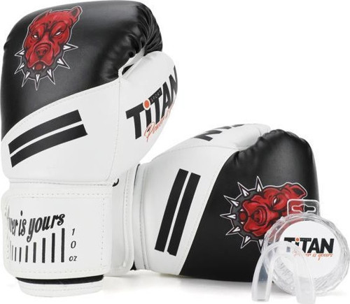 Siyah Beyaz Pitbull Desenli Boks Eldiveni 2'li Set